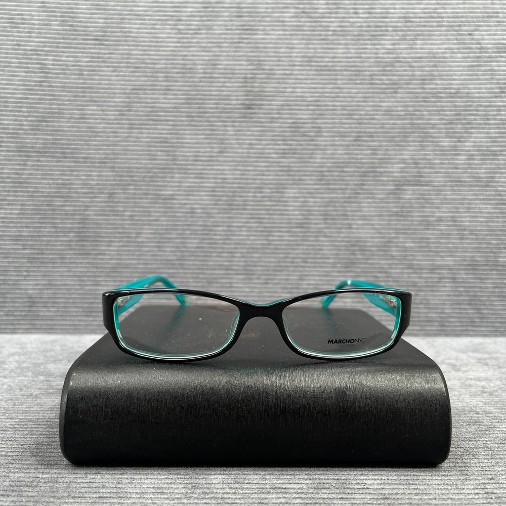 Marchon NYC West Side Marquis Y2k Eyeglass Frames Black Teal Rectangular
